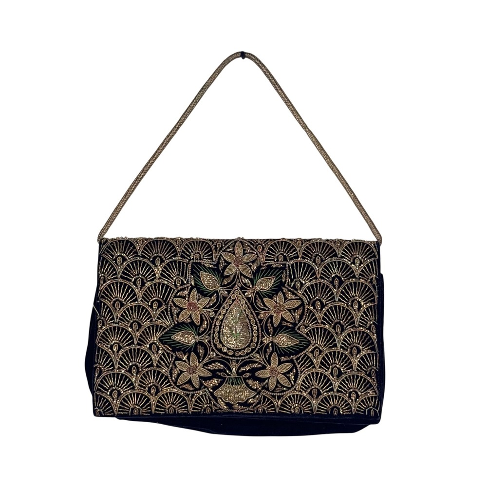 Vintage Velvet Embroidered Handbag Art Deco regencycore Victorian zardozi gatsby